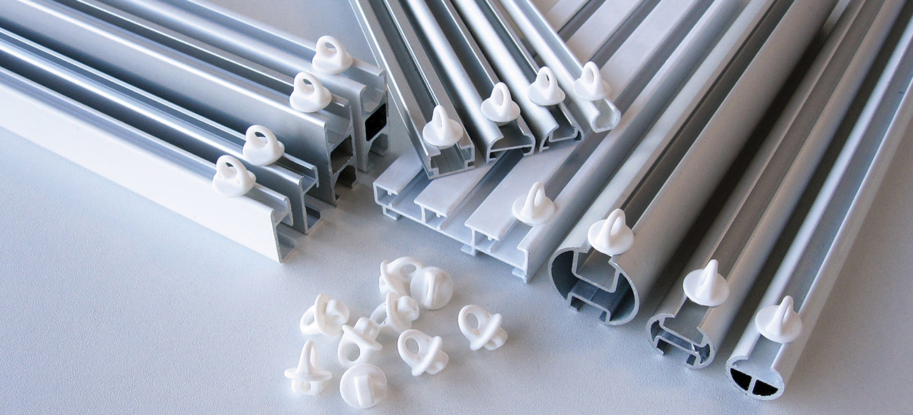 Universal Feststeller für Vorhangschienen, flexibles Material, besonders leichtes Eindrehen