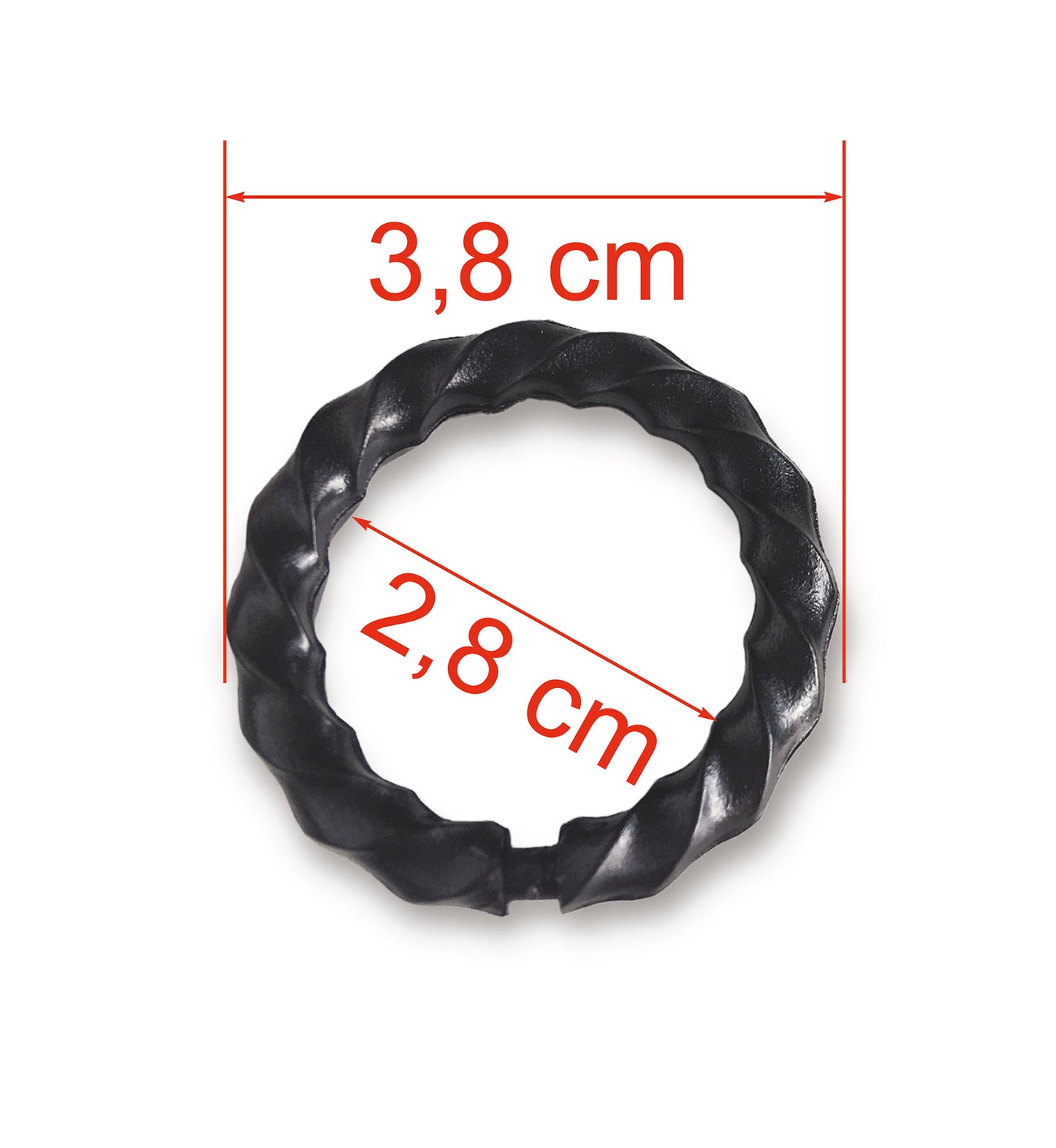 Ring gedrehte Optik, mit Faltenhaken, schwarz, für Schmiedeeisengarnituren