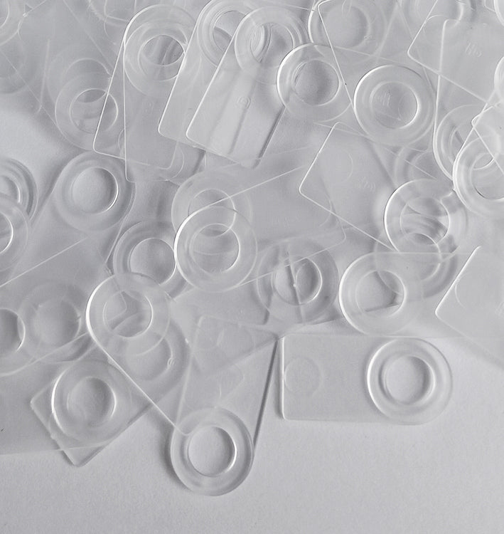 Schnurführungs-Ringe Ø 5 mm zum Annähen für Raffvorhänge, Raffgardinen & Raffrollos – 100 Stück, transparent