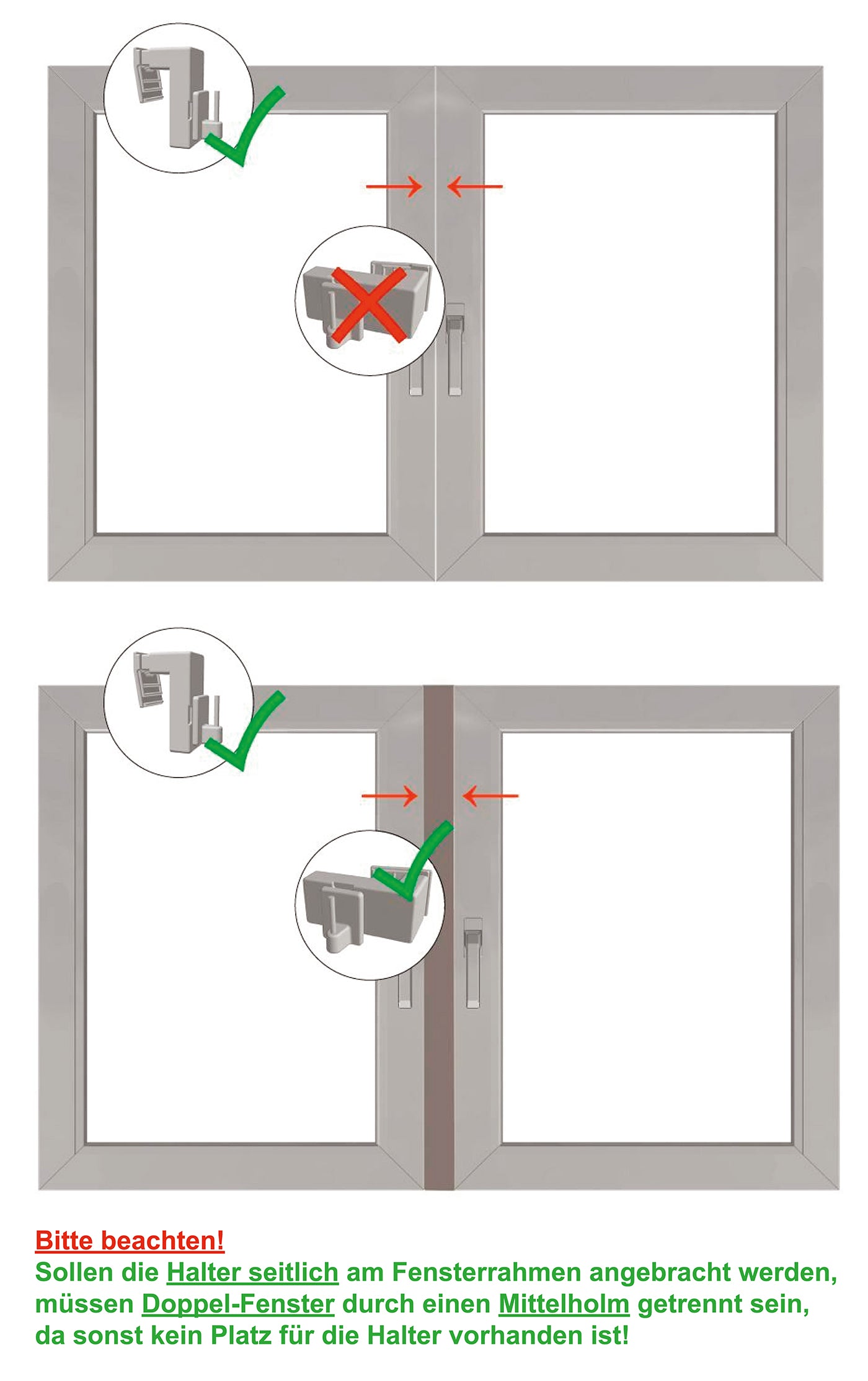 Klemmhalter – Klemm-Träger für Scheibengardinenstangen / Vitragenstangen, 2 Stück, weiß