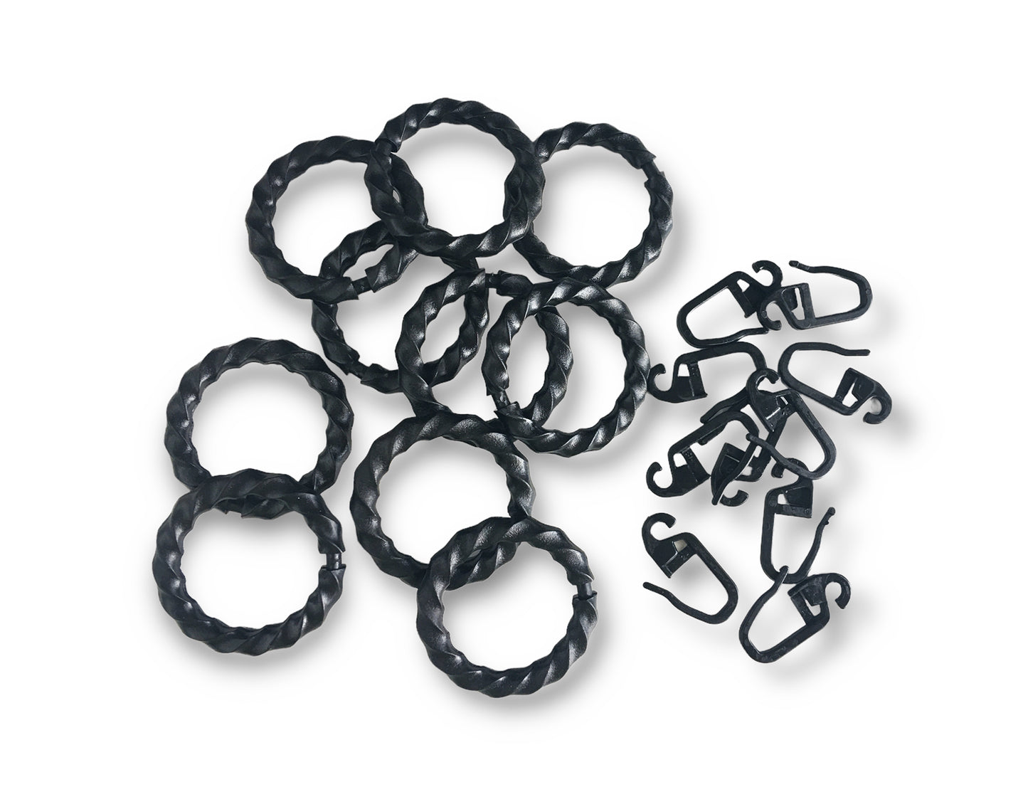 Ring gedrehte Optik, mit Faltenhaken, schwarz, für Schmiedeeisengarnituren
