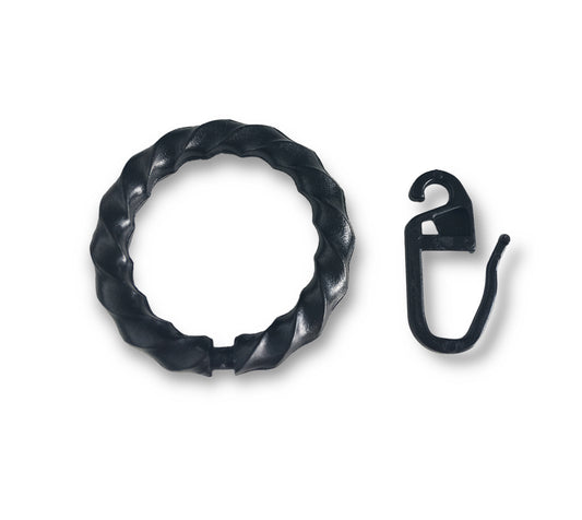 Ring gedrehte Optik, mit Faltenhaken, schwarz, für Schmiedeeisengarnituren